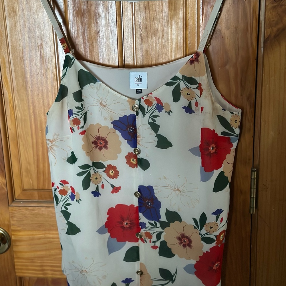 CAbi Cream Floral Button-Front Tank with Red, Blue & Green Accents